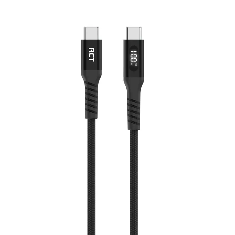 RCT USB-C to USB-C 100W PD Braided Cable with LED Display, 2m